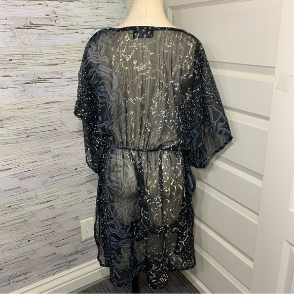 AZURA Black Gray White Sheer Swim Cover Up Shift Dress Novelty Print One Size - Picture 6 of 11